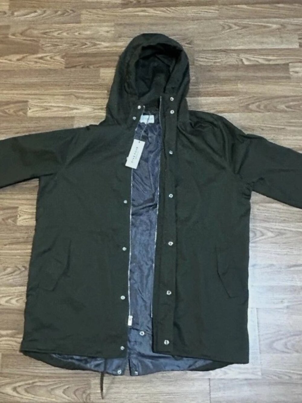 Hooded Five Four Men’s olive Green Long Parka Jacket, 2XL, Button/Zip Closure